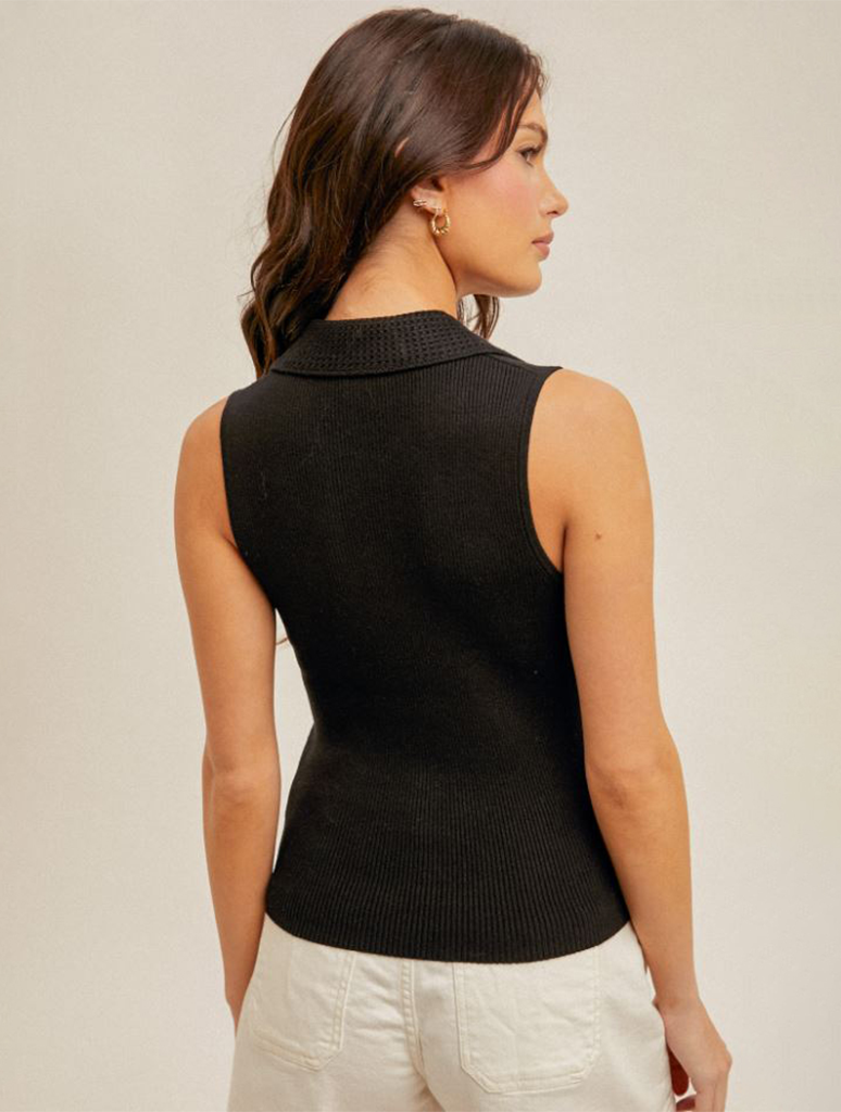 Collared Ribbed V-Neck Sweater Tank