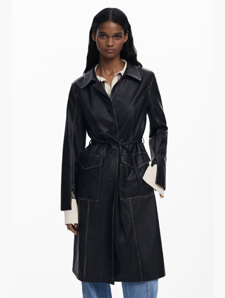 Desigual Long Faux Leather Jacket