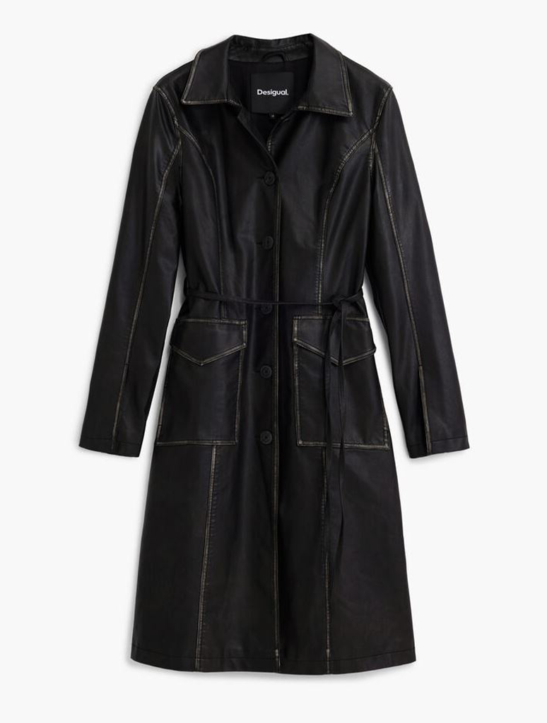 Desigual Long Faux Leather Jacket