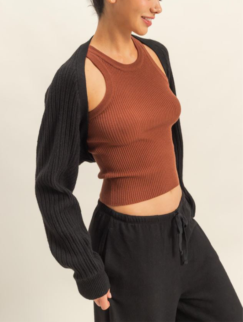 Ribbed Knit Bolero Cardigan