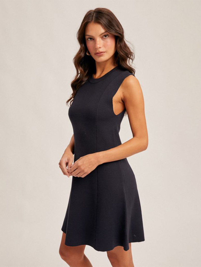 High Neck Sleeveless Fit & Flare Sweater Dress