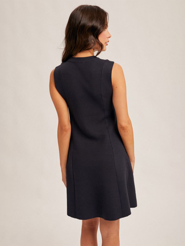 High Neck Sleeveless Fit & Flare Sweater Dress