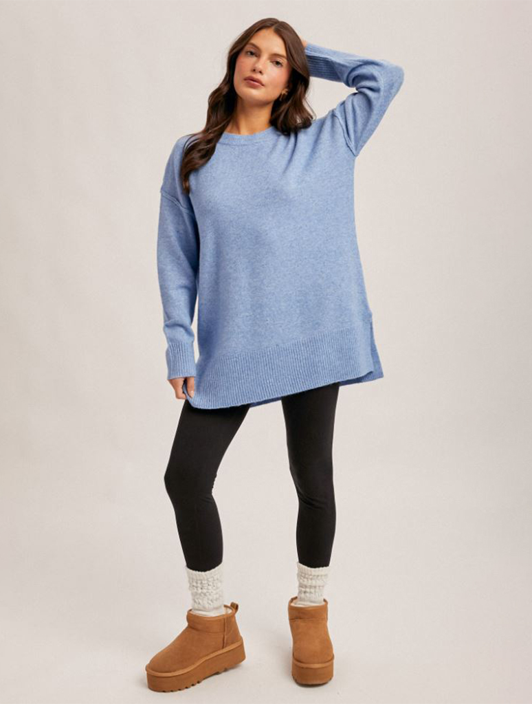 Oversized Slit Hem Tunic Sweater