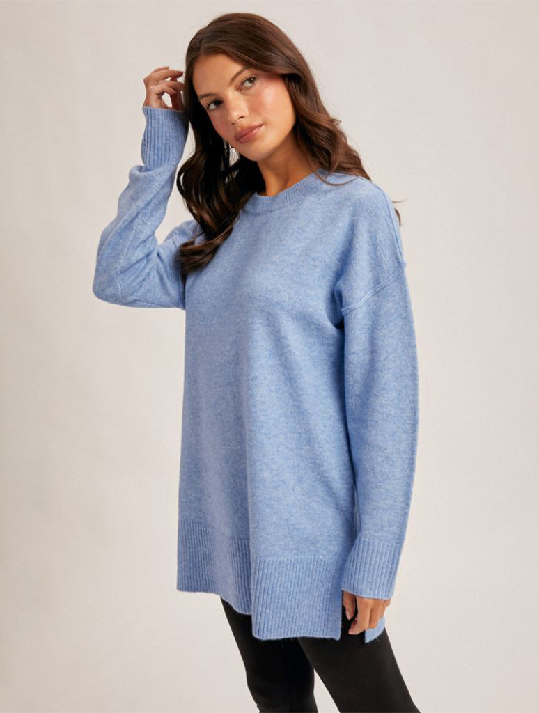 Oversized Slit Hem Tunic Sweater