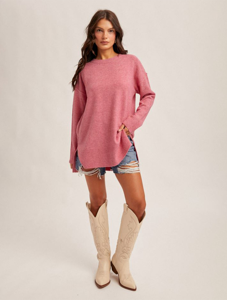 Oversized Slit Hem Tunic Sweater
