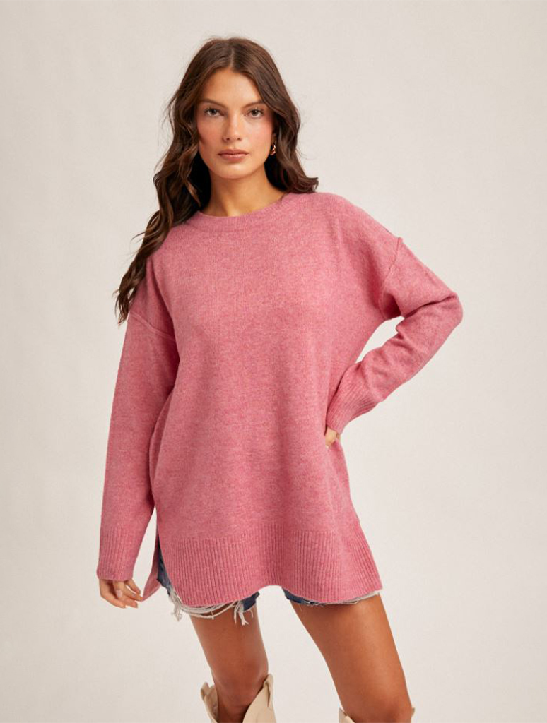 Oversized Slit Hem Tunic Sweater