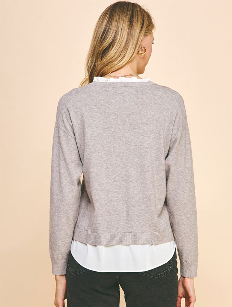 V-Neck Knit Woven Combo Top