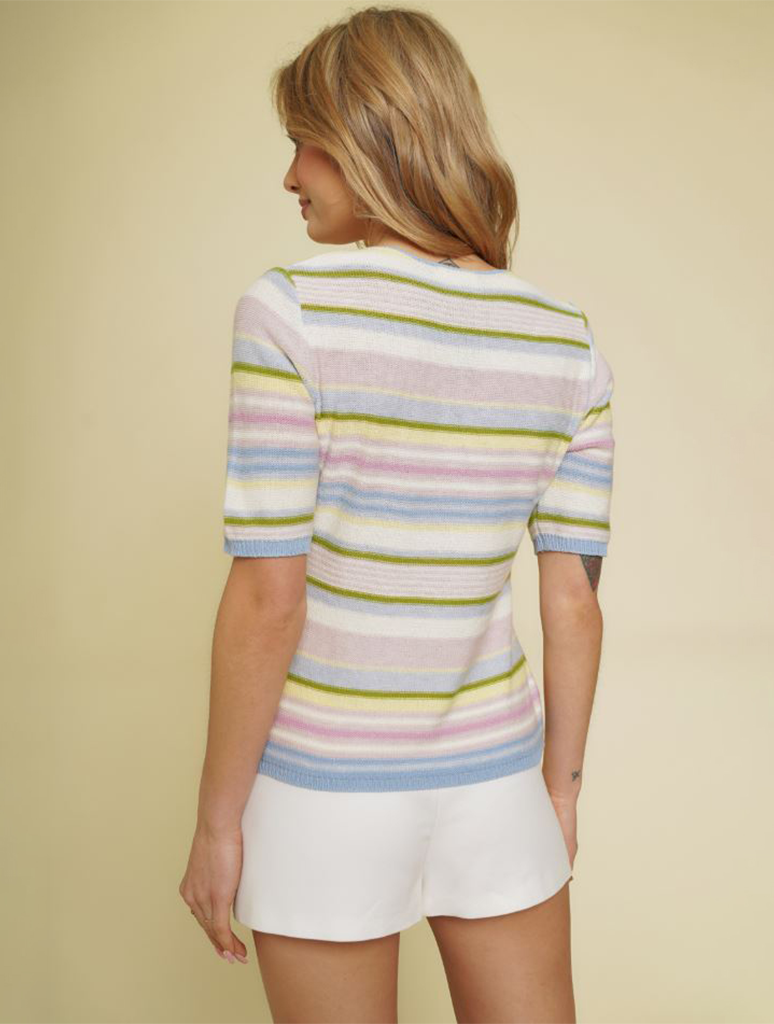 Multi Color Stripe Split Neck Half Sleeve Top (Final Sale*)