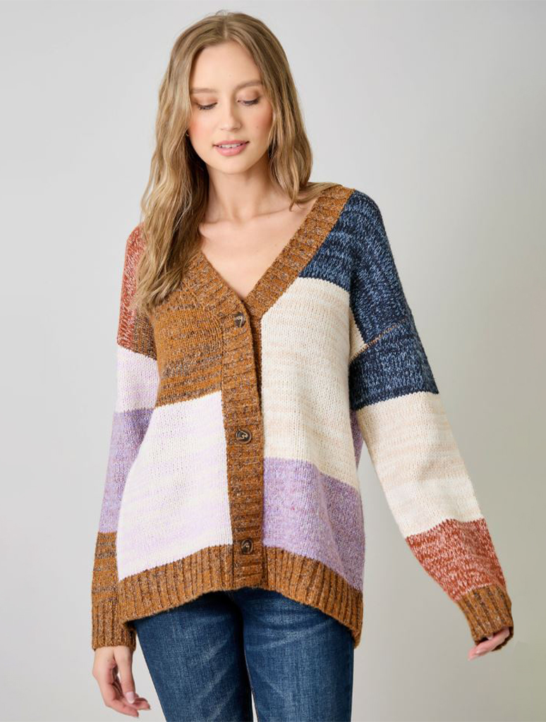 Color Blocked Sweater Cardigan