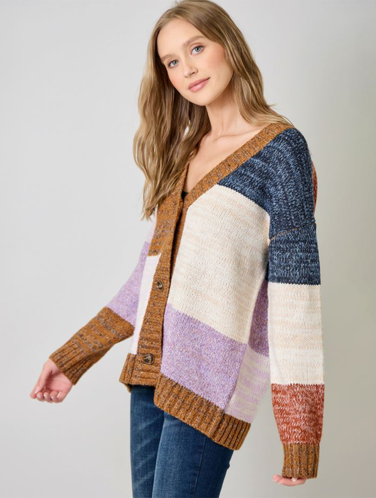 Color Blocked Sweater Cardigan