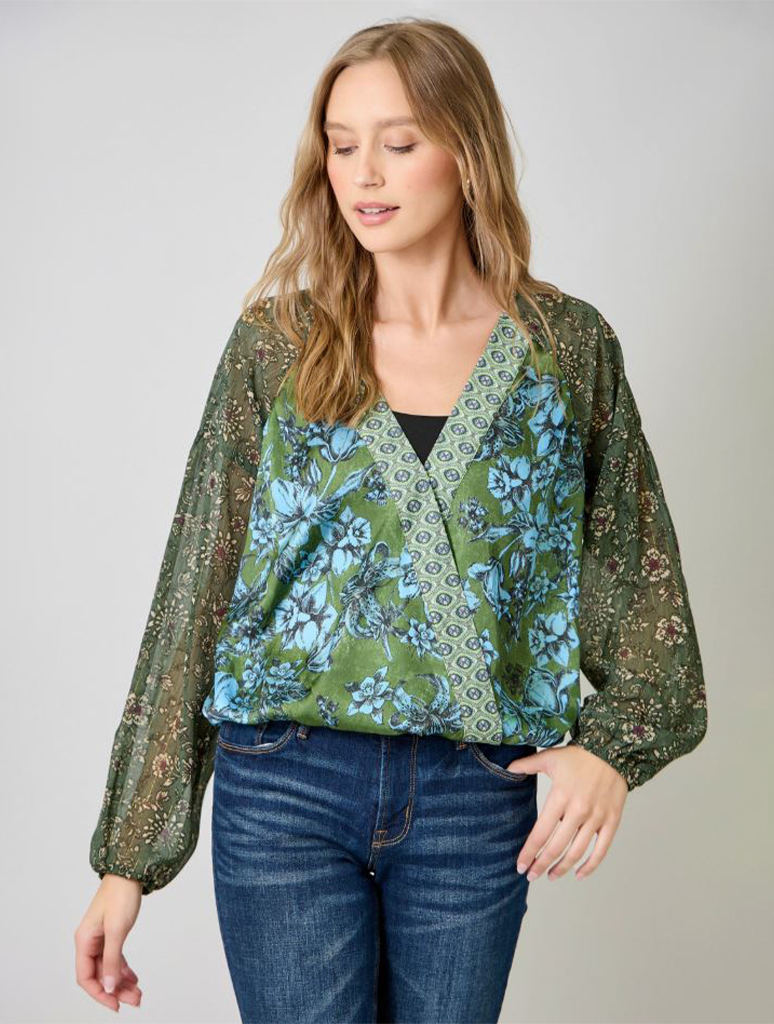 Mixed Print Long Sleeve Blouse