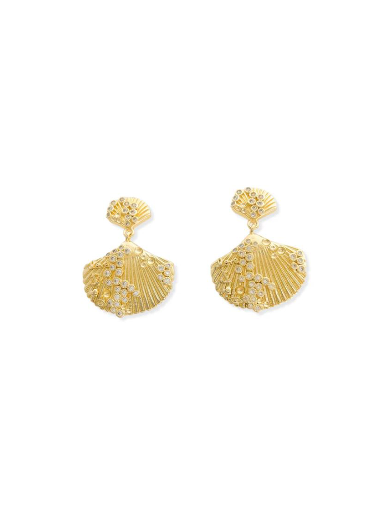 Dangling CZ Shell Earrings