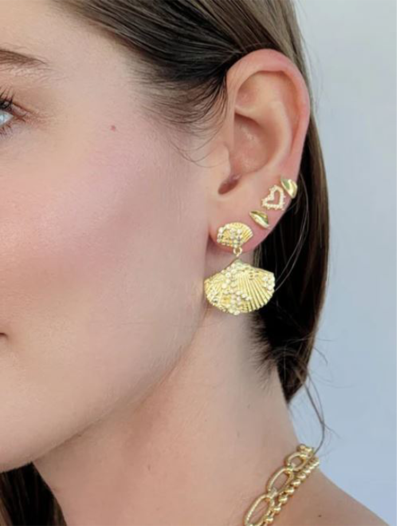 Dangling CZ Shell Earrings