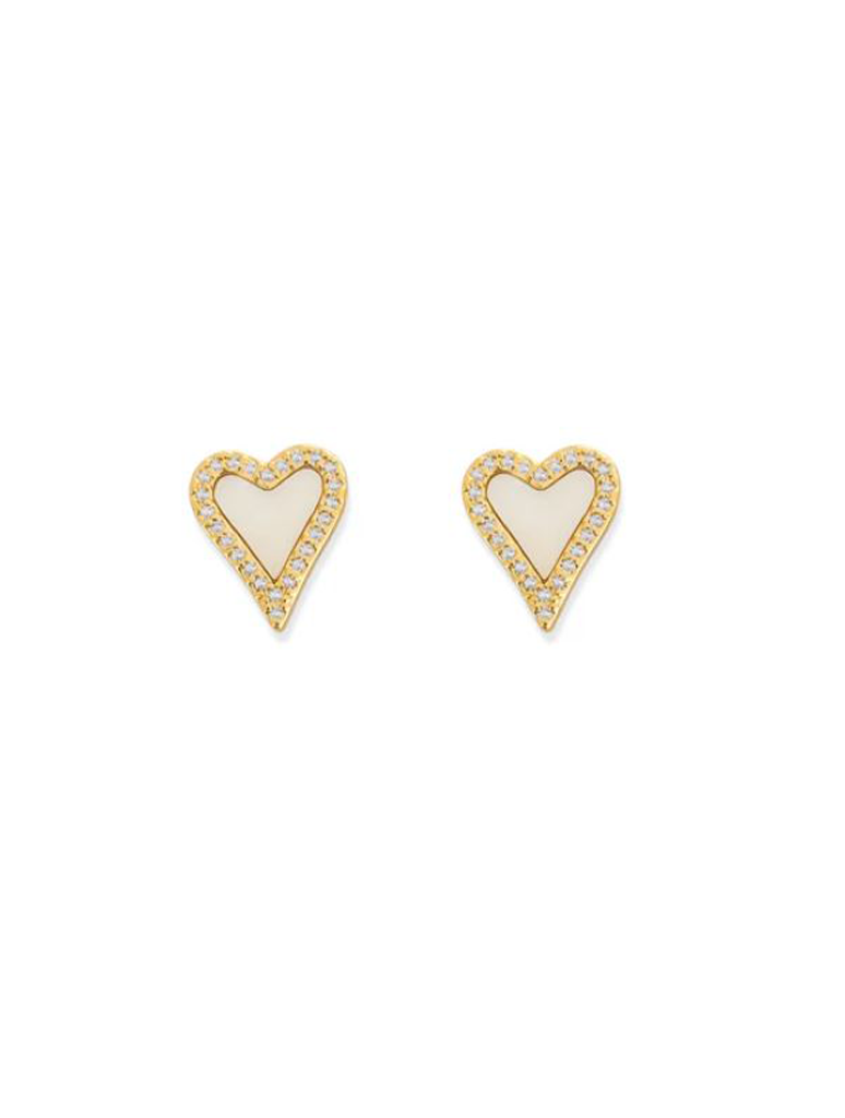 CZ Mother of Pearl Heart Stud Earrings