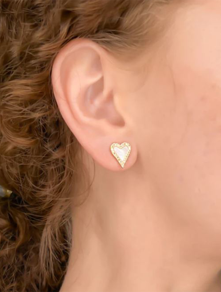 CZ Mother of Pearl Heart Stud Earrings