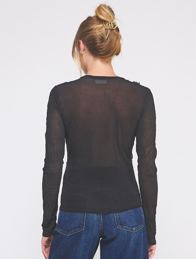 Crinkled Silky Sheer Long Sleeve