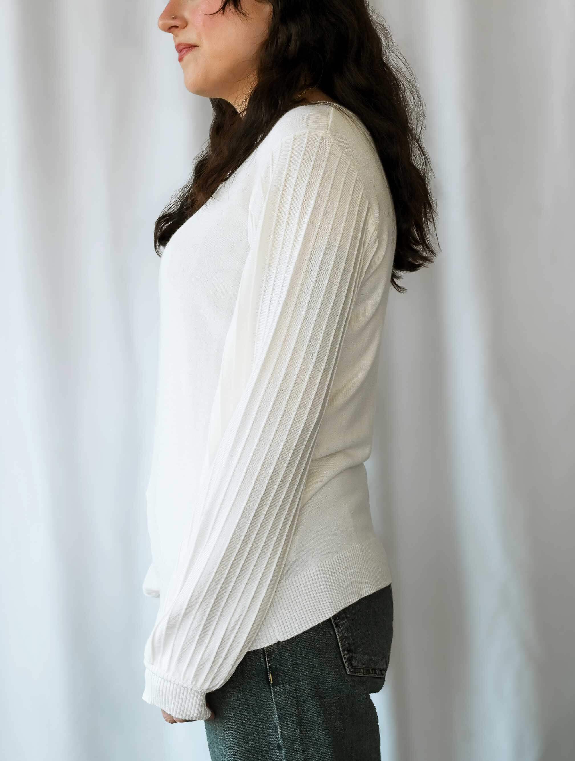Crewneck Sweater with Pleated Sleeves