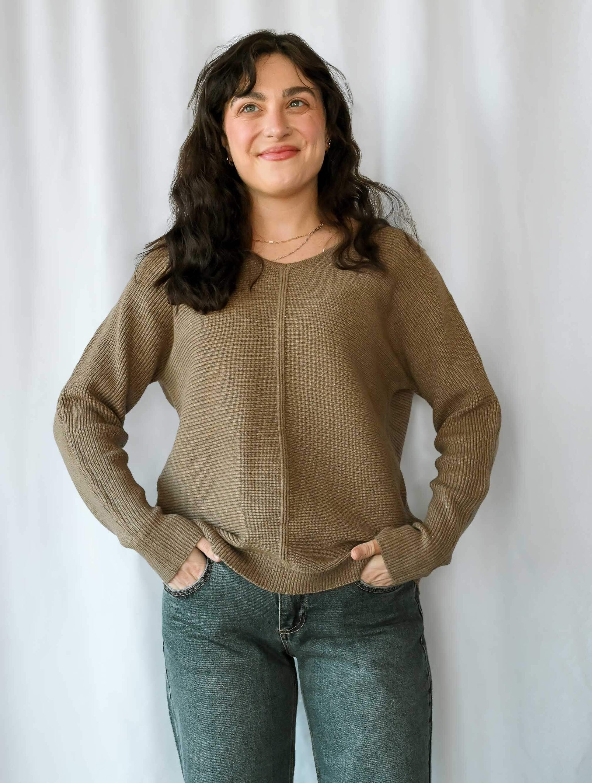 V-Neck Sweater with Front Seam