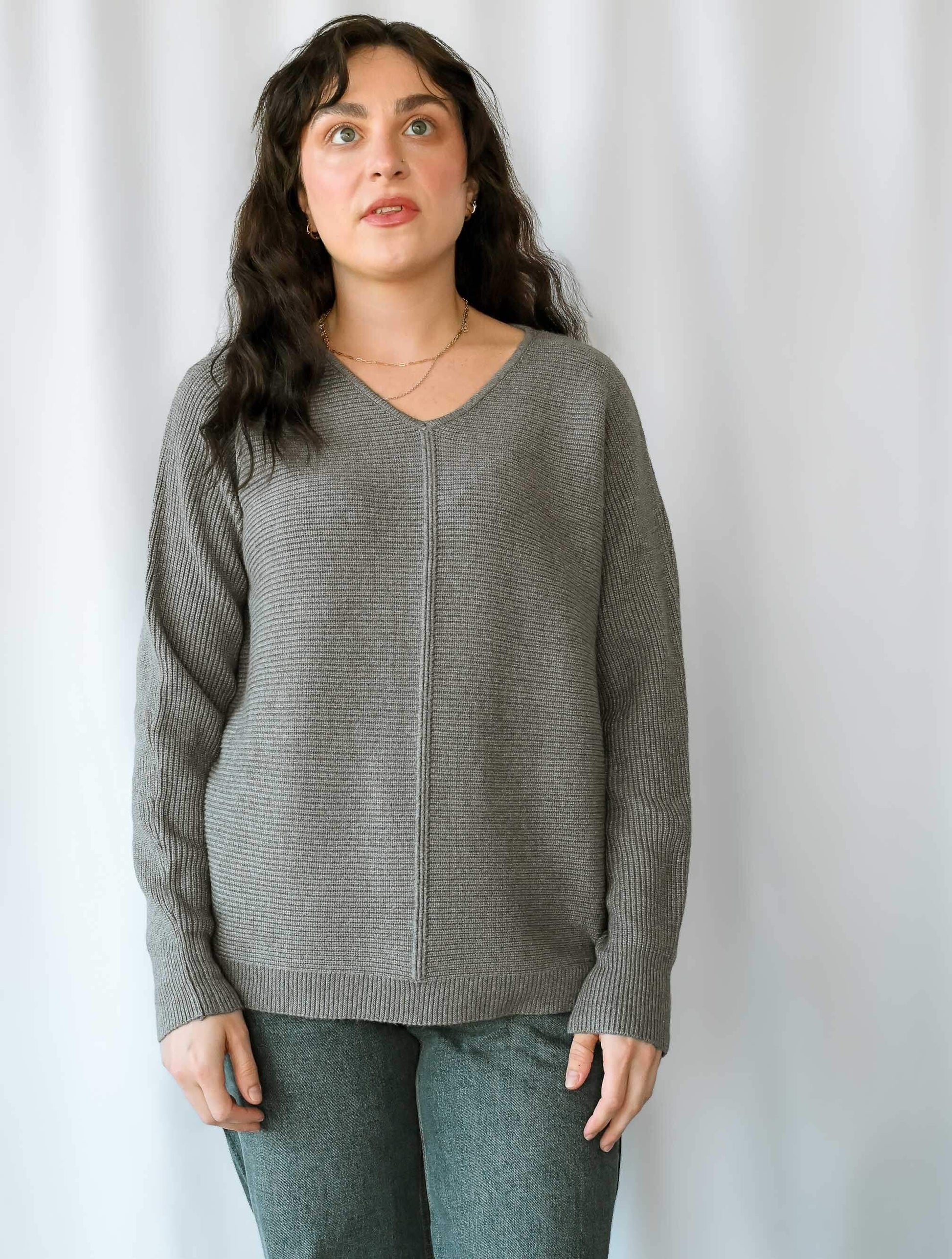 V-Neck Sweater with Front Seam