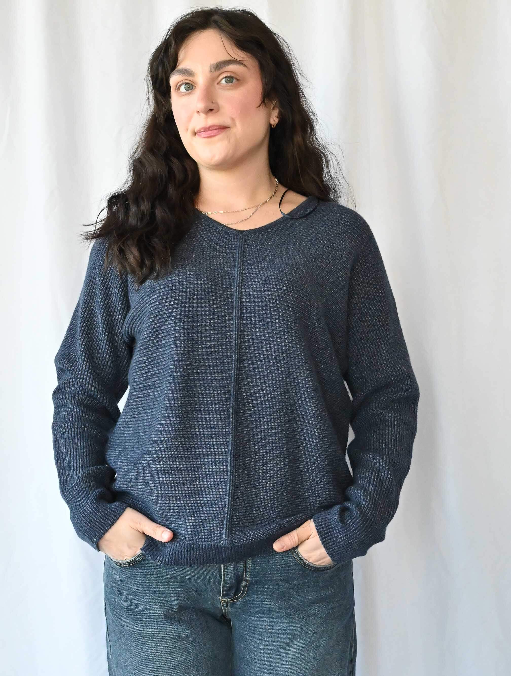 V-Neck Sweater with Front Seam