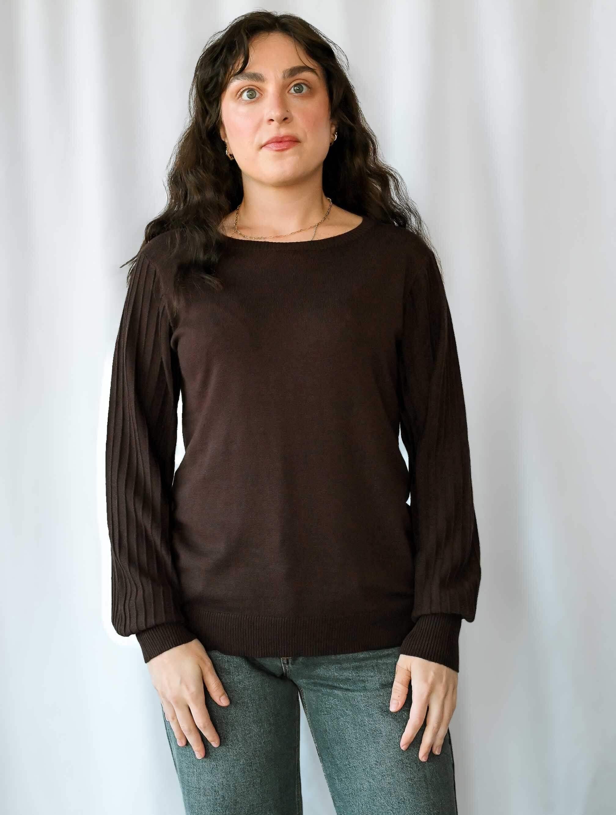 Crewneck Sweater with Pleated Sleeves