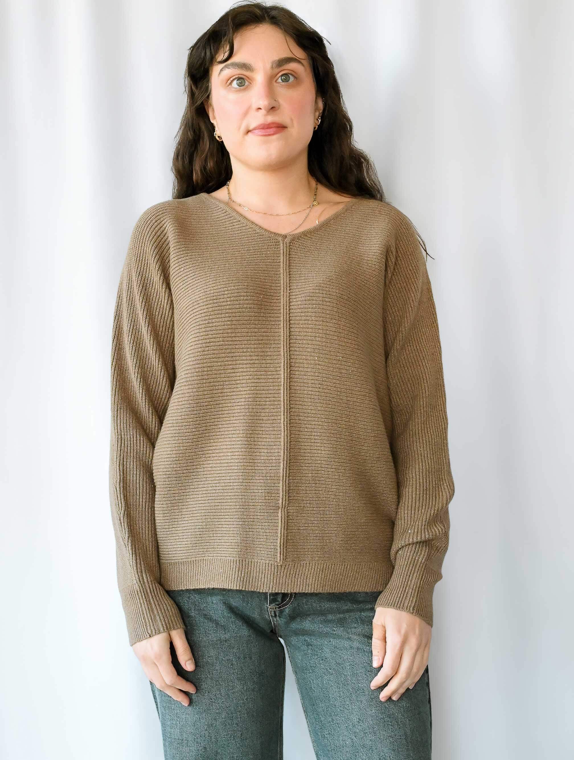 V-Neck Sweater with Front Seam