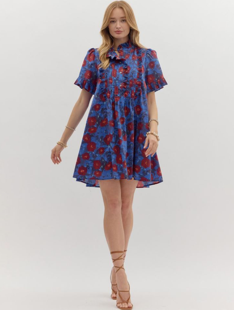Floral Print Pintuck Mini Dress
