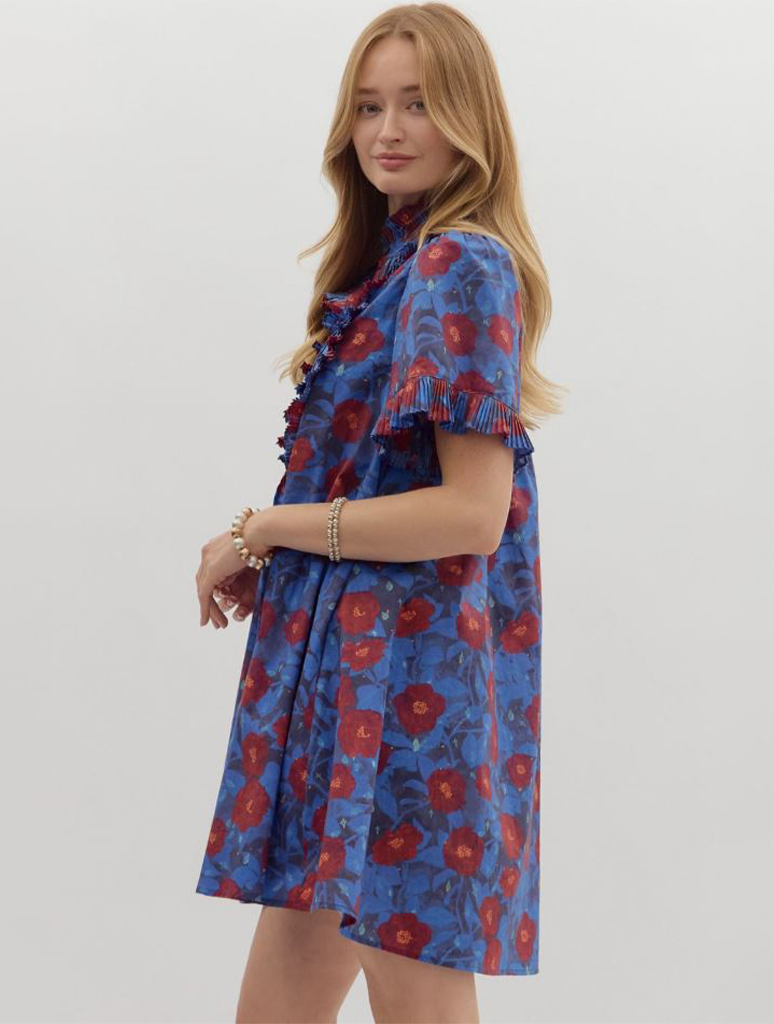 Floral Print Pintuck Mini Dress