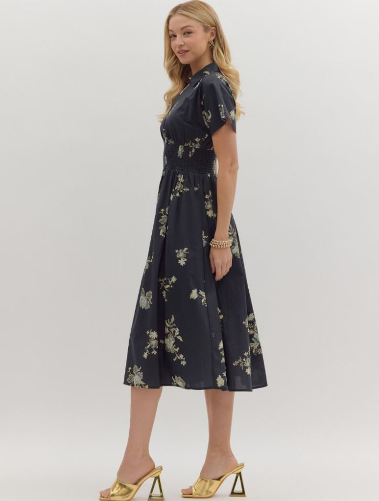 Floral Print Zip Front Short Sleeve Dress