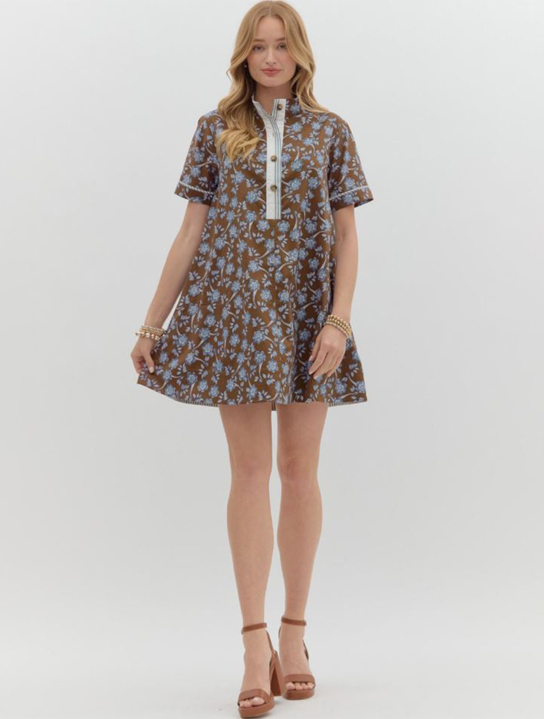 Floral Print Short Sleeve Mini Dress