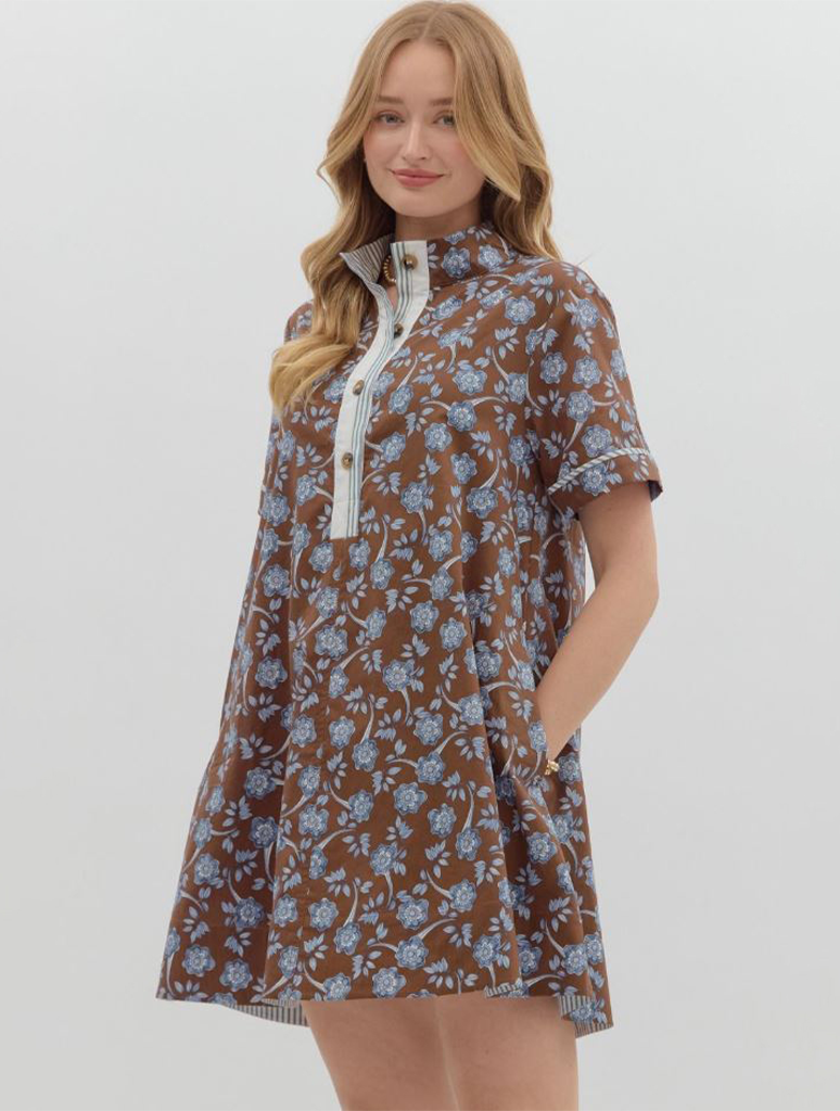 Floral Print Short Sleeve Mini Dress