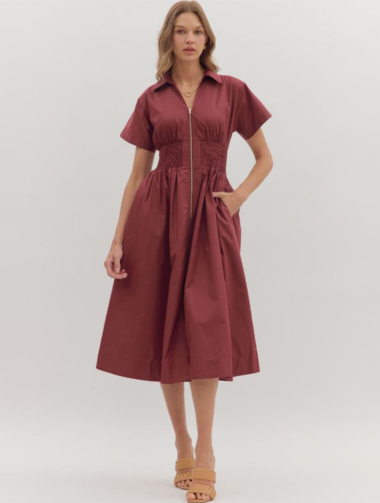 Zip Front Short Sleeve Dress