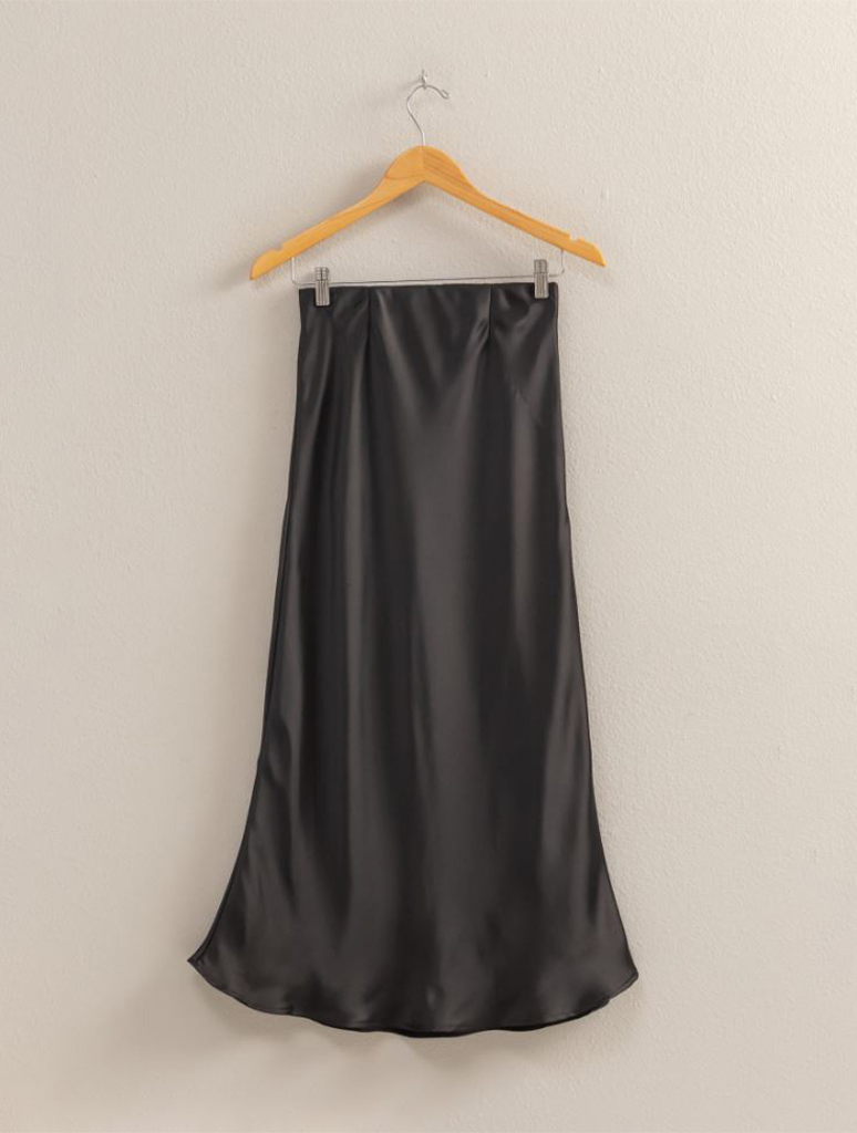 High-Waisted Satin Midi Skirt