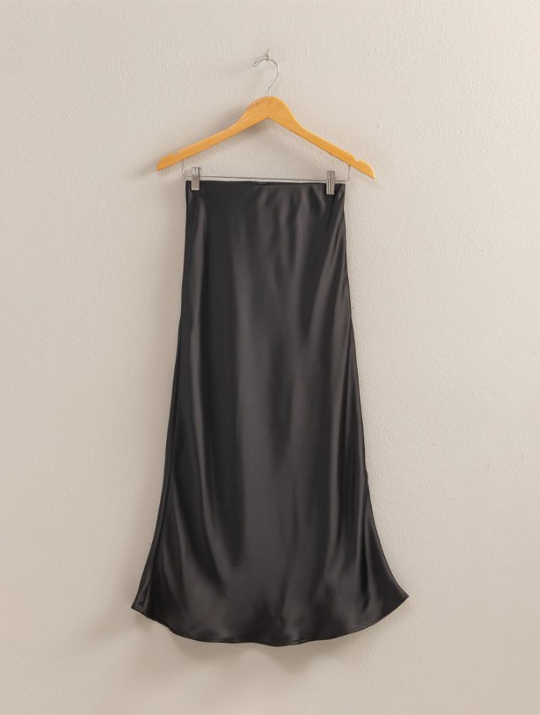 High-Waisted Satin Midi Skirt