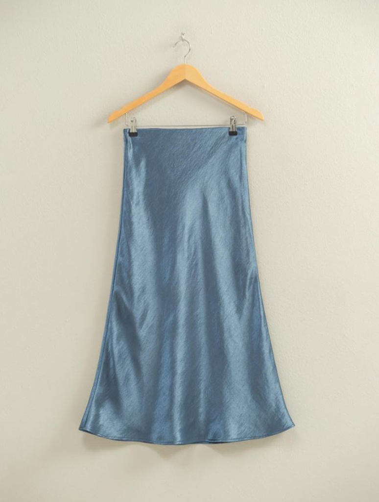 High-Waisted Satin Midi Skirt