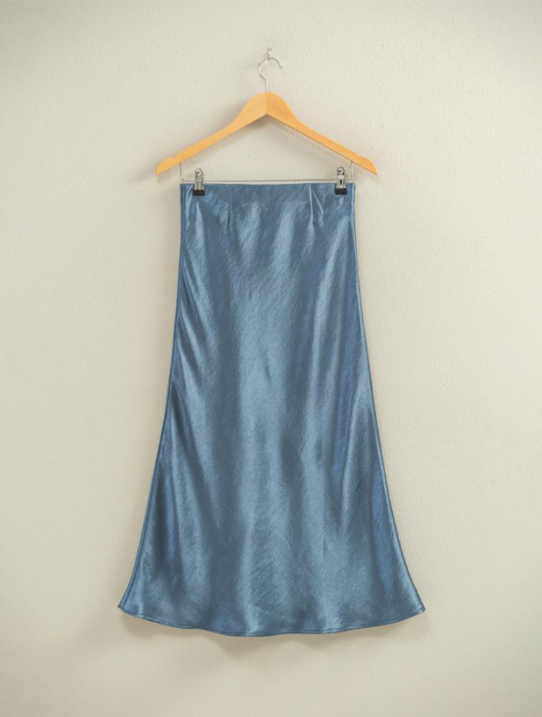 High-Waisted Satin Midi Skirt