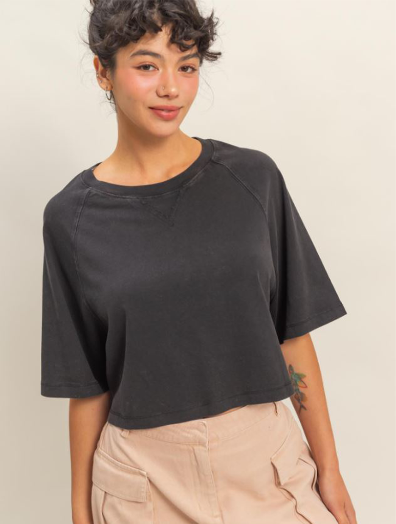 Short Sleeved Mineral Washed Cropped Tee