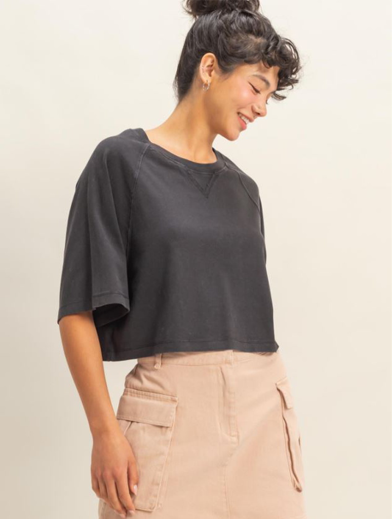 Short Sleeved Mineral Washed Cropped Tee