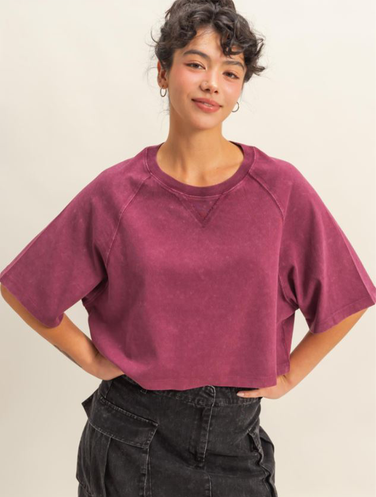 Short Sleeved Mineral Washed Cropped Tee