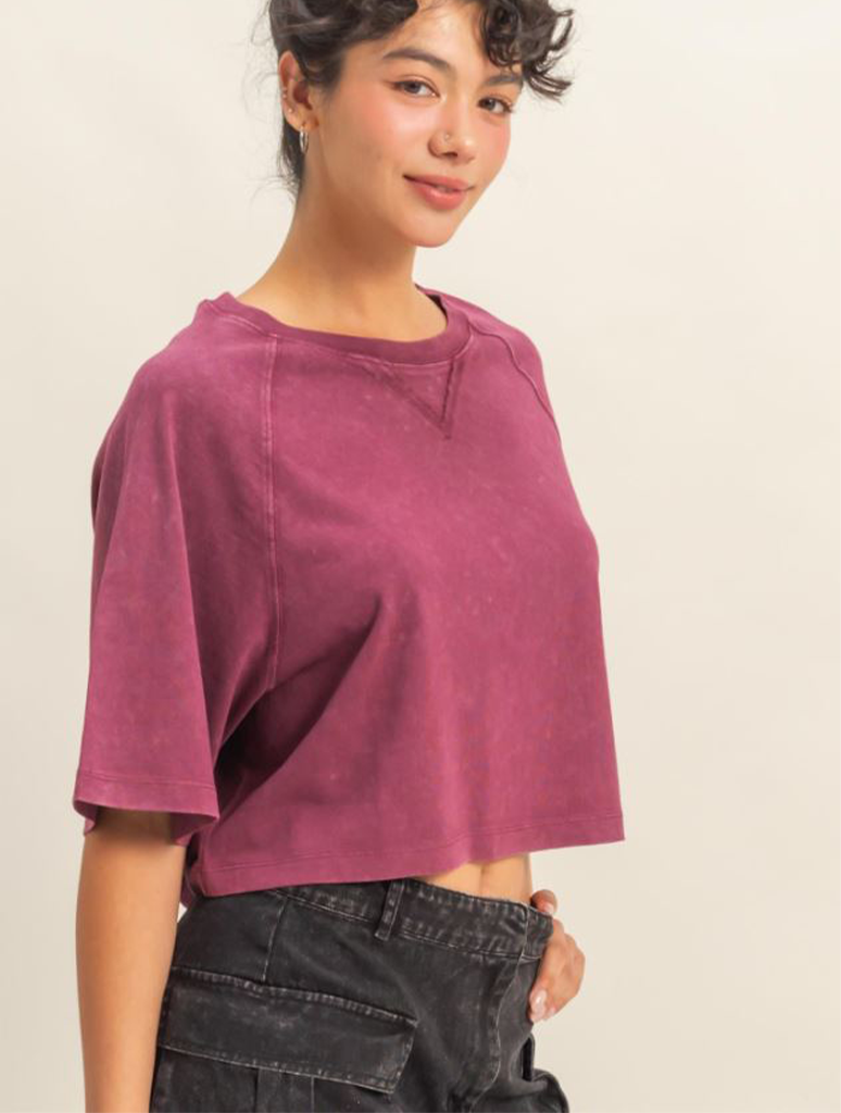Short Sleeved Mineral Washed Cropped Tee