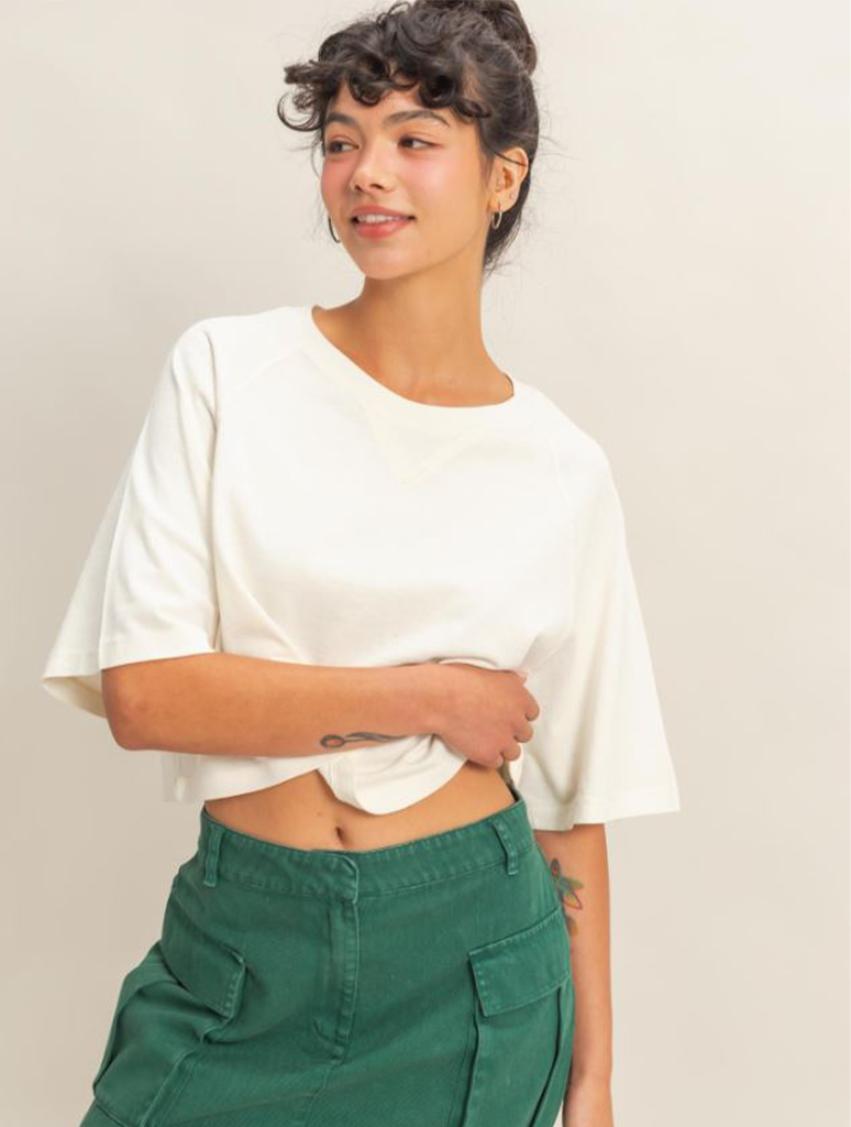 Short Sleeved Mineral Washed Cropped Tee