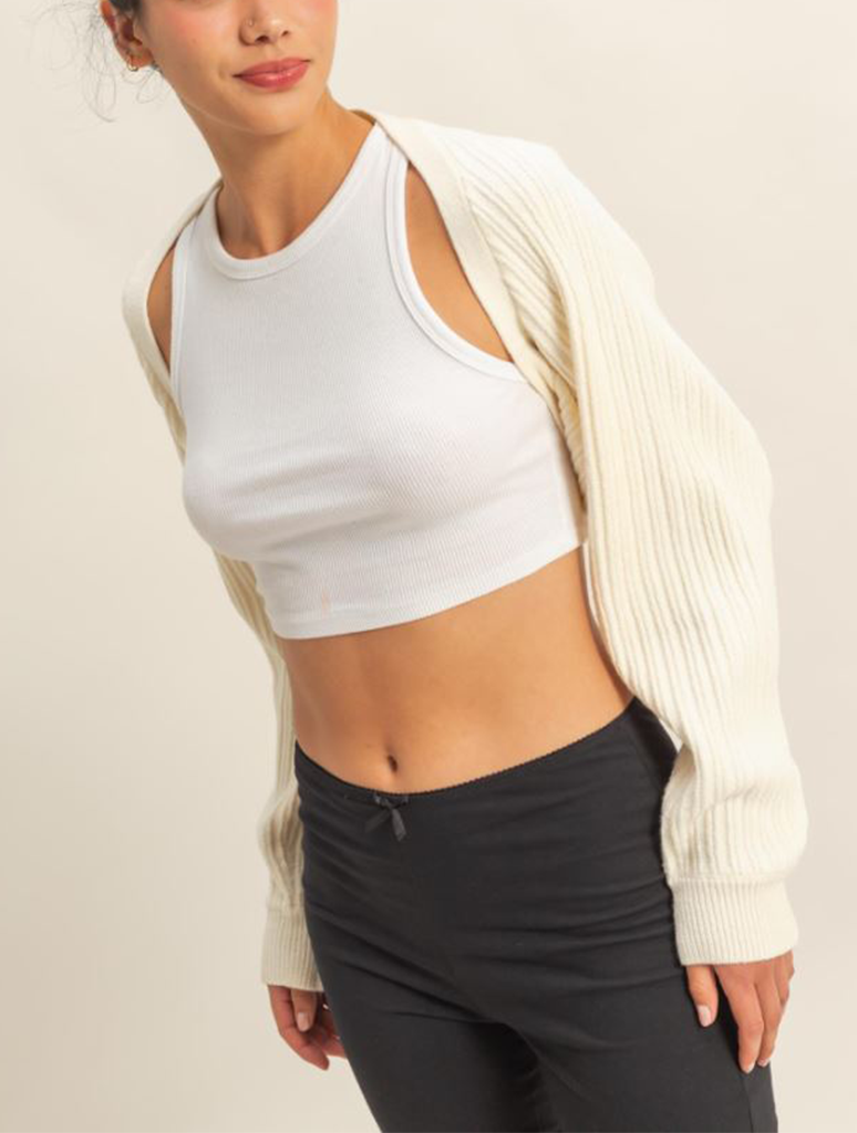 Ribbed Knit Bolero Cardigan
