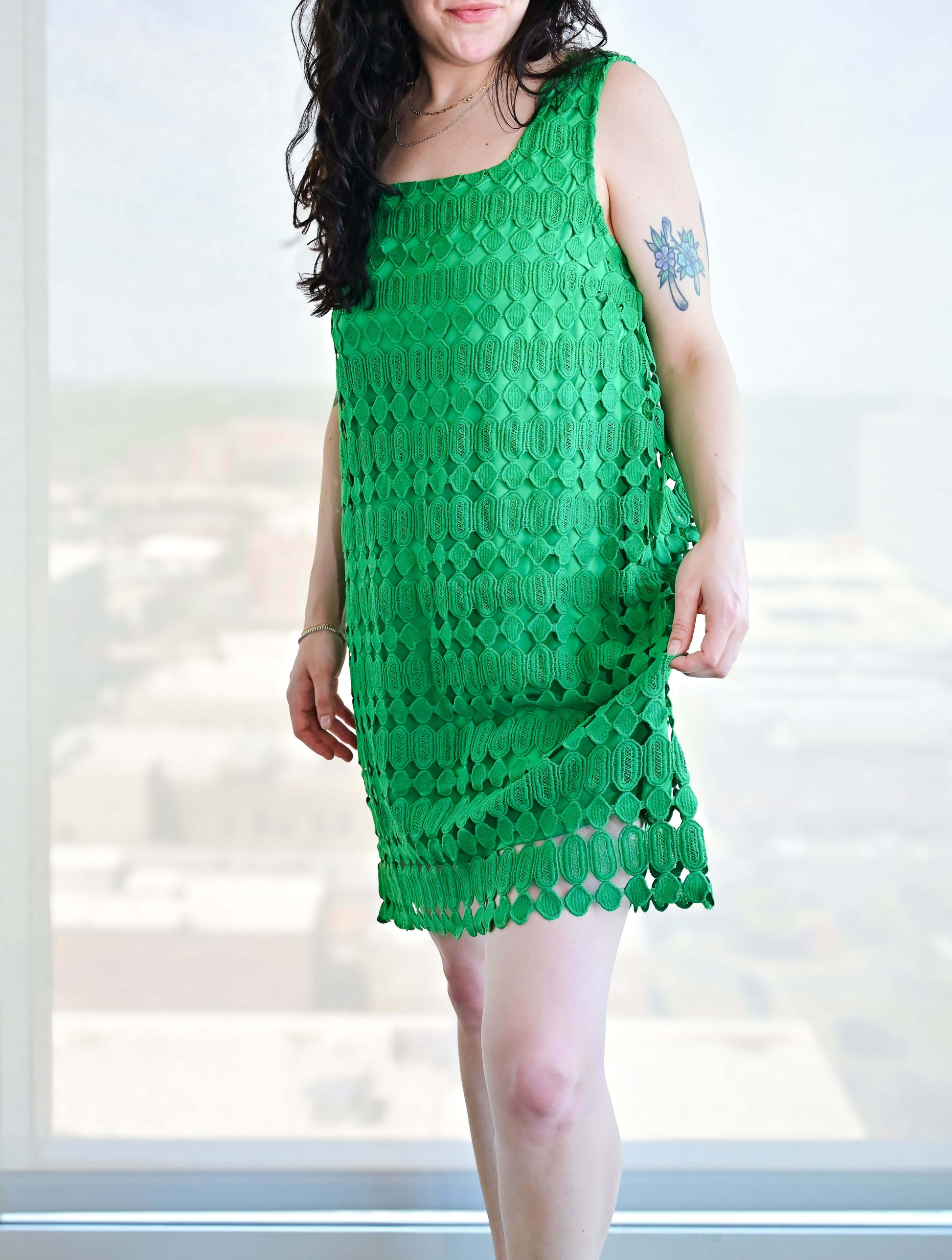 Crochet Overlay Shift Dress
