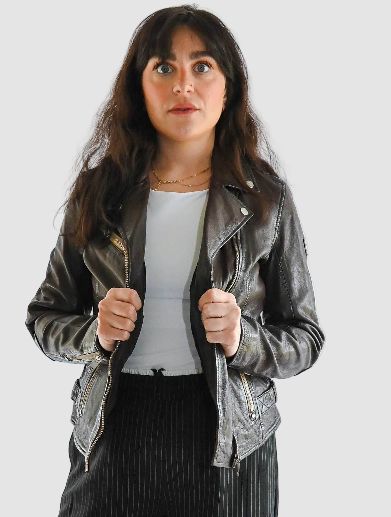 Sofia Leather Jacket with Contrast Zips