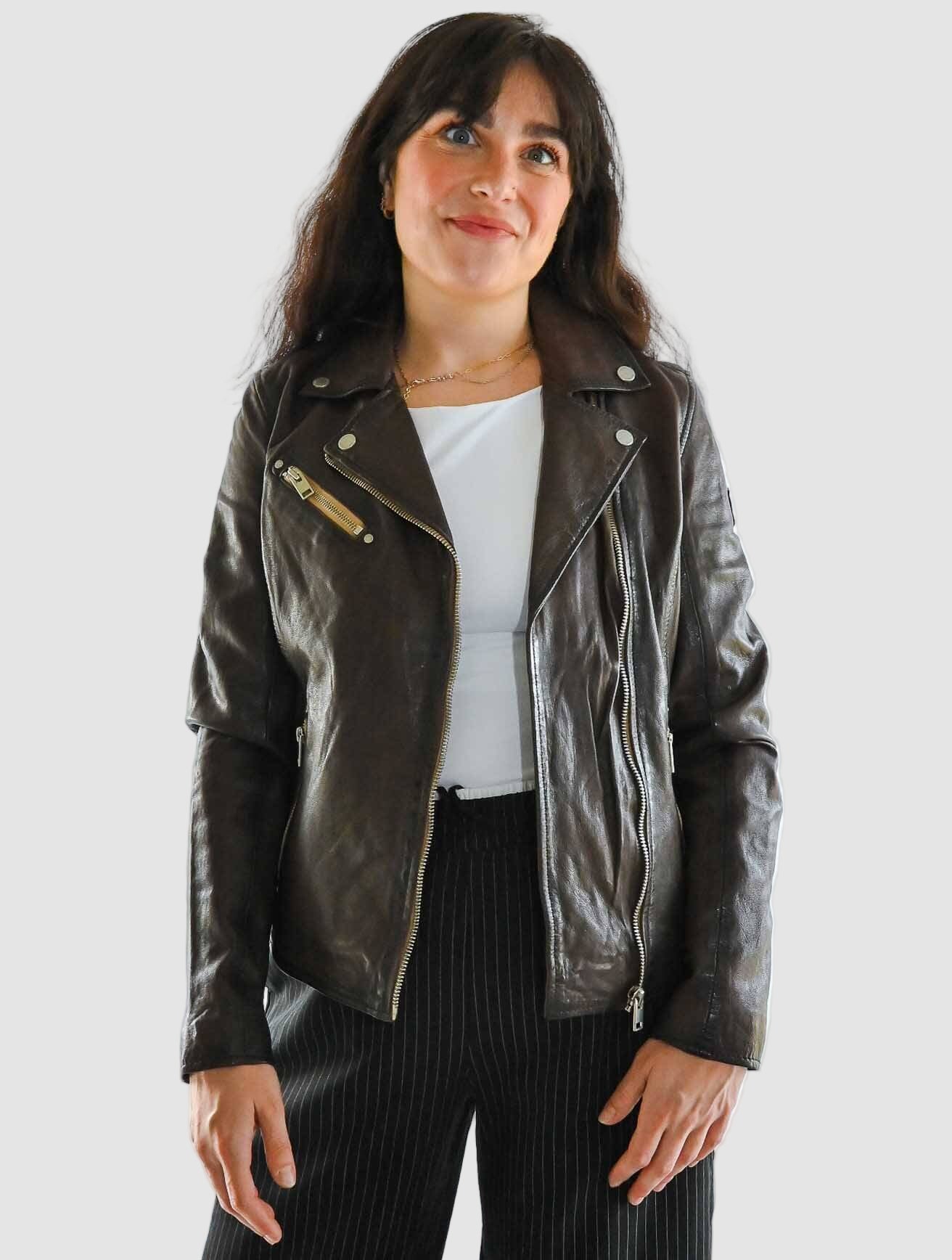 Sofia Leather Jacket with Contrast Zips