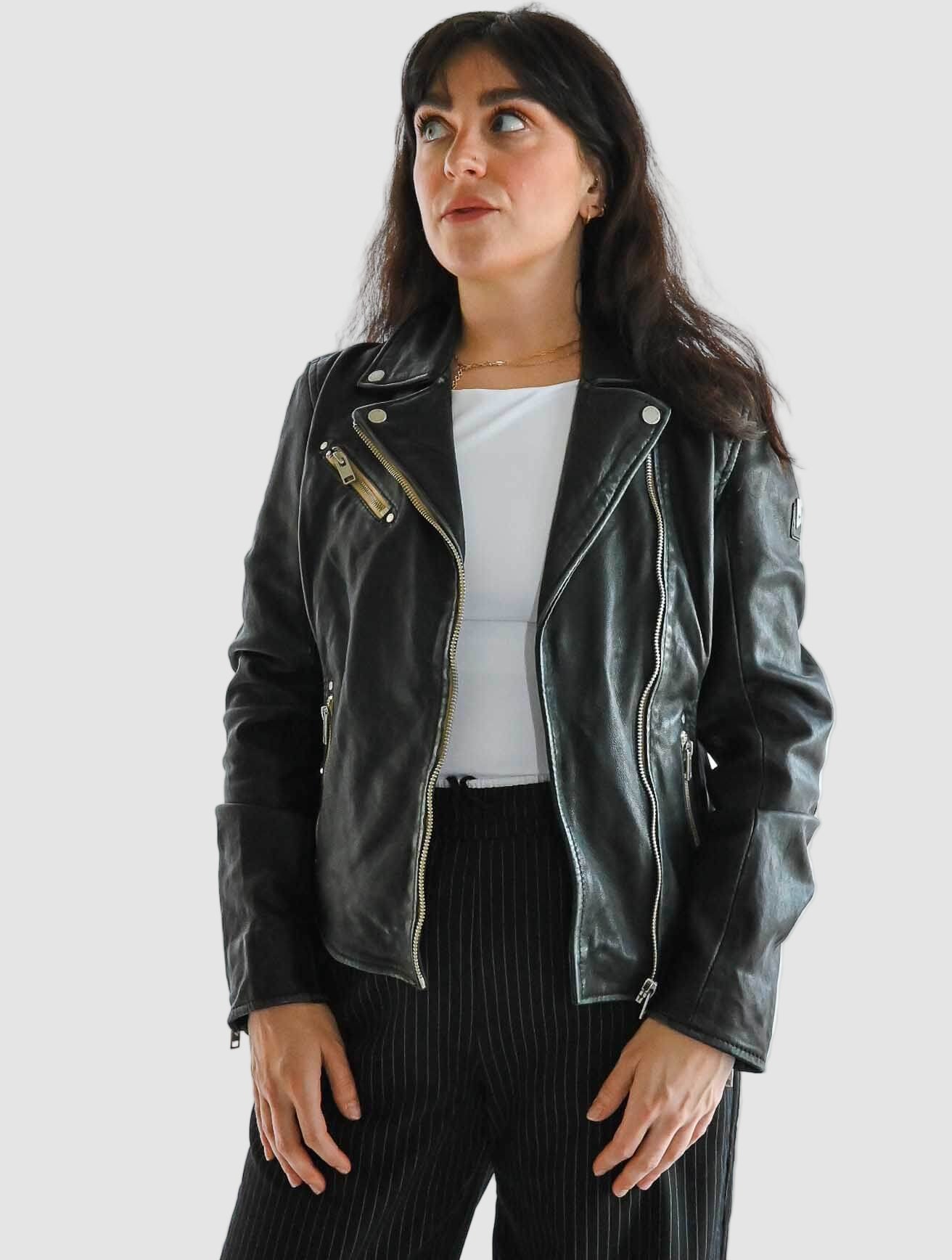 Sofia Leather Jacket with Contrast Zips