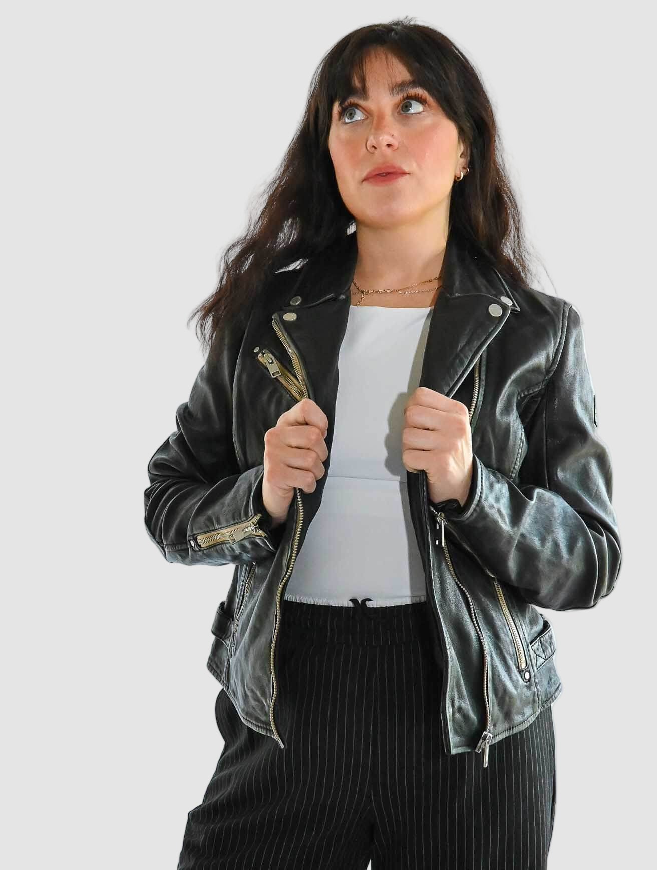 Sofia Leather Jacket with Contrast Zips