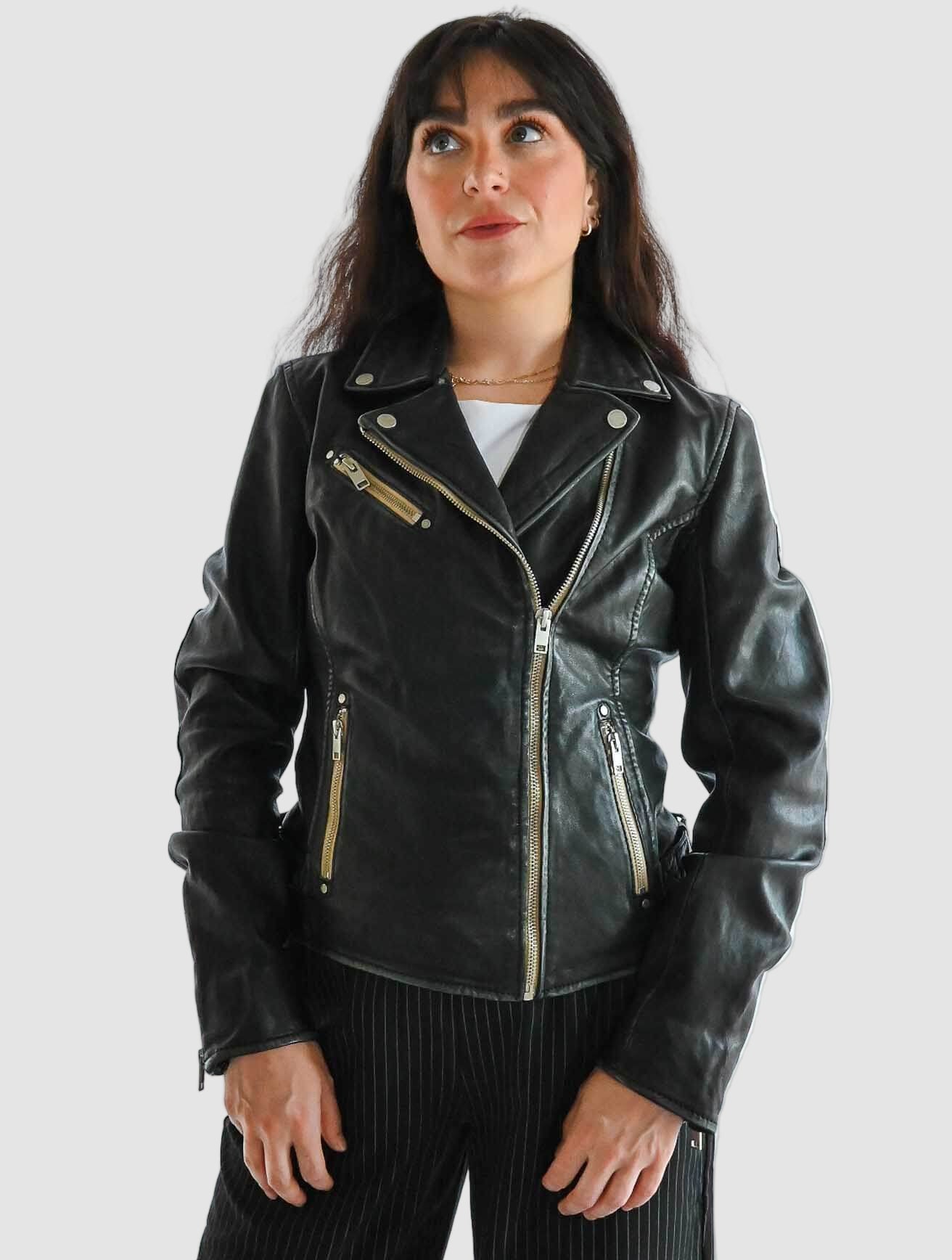 Sofia Leather Jacket with Contrast Zips