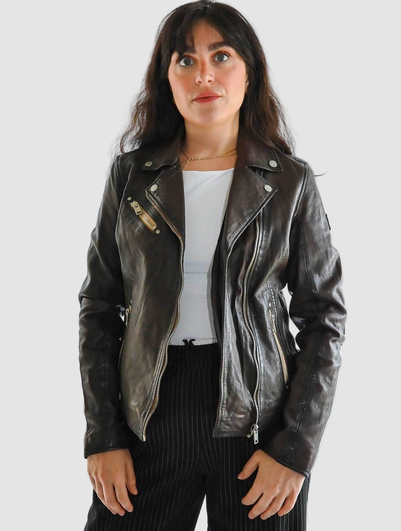 Sofia Leather Jacket with Contrast Zips