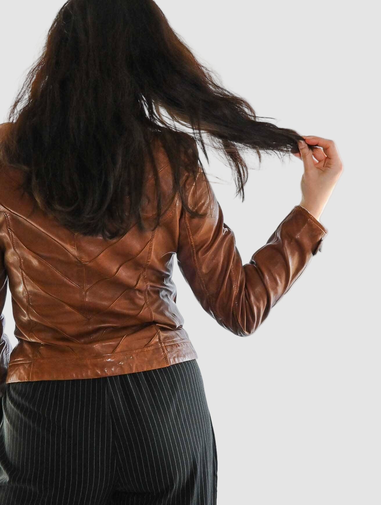 Jolah Leather Jacket with Chevron Back